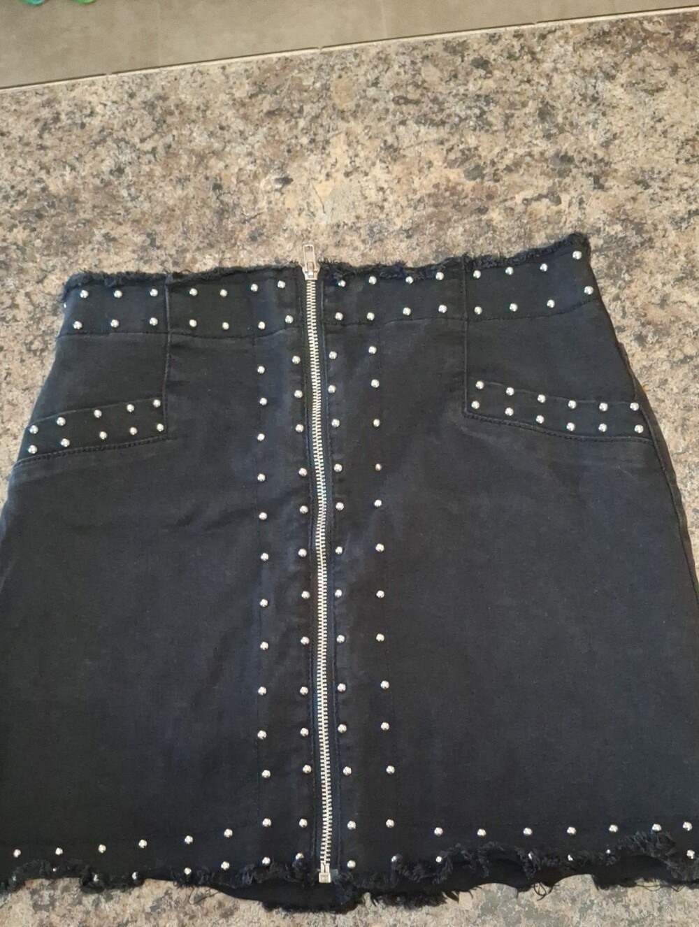 Forever 21 Black Studded Denim Skirt with Center Zip